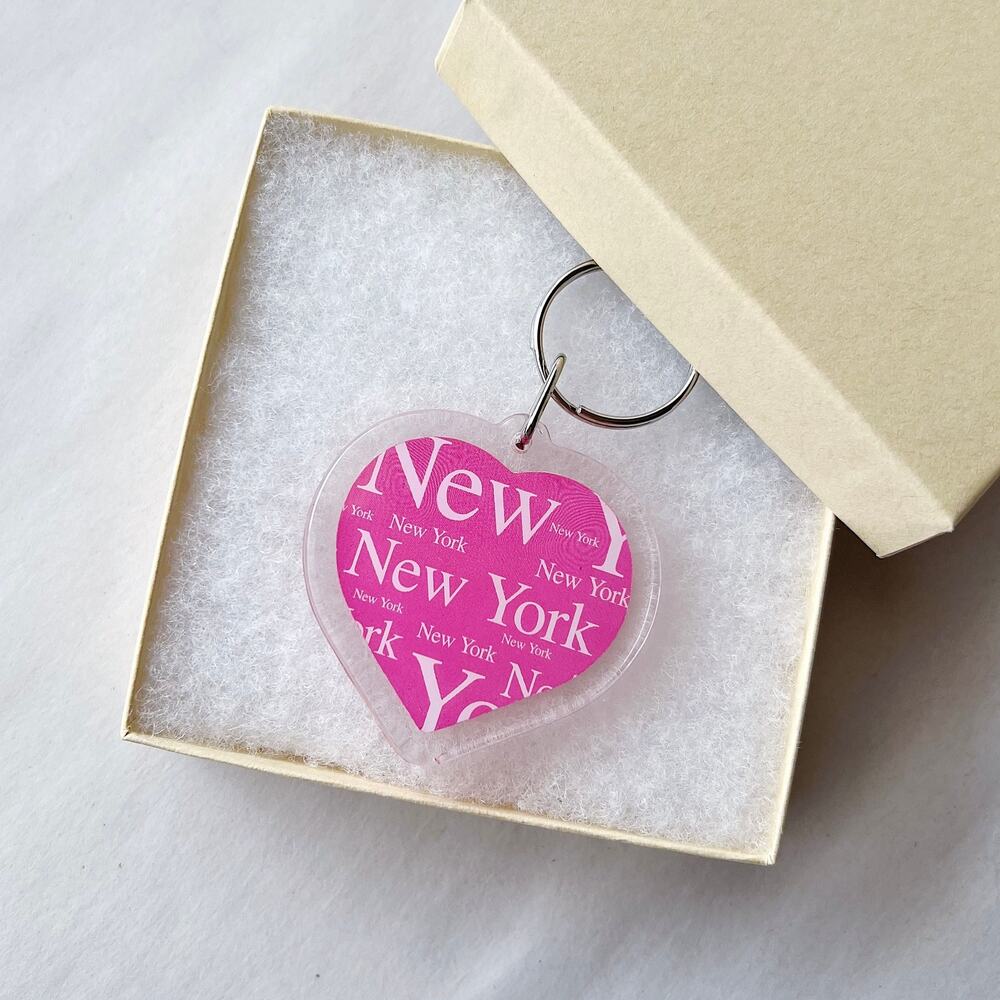 Vintage I Love New York Keychain Pink Heart Shaped Key Ring